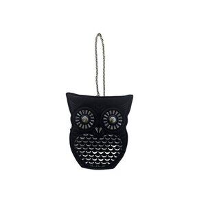 BCBG Max Azria Black Owl Wristlet Purse With Chain Strap & Zipper Closure